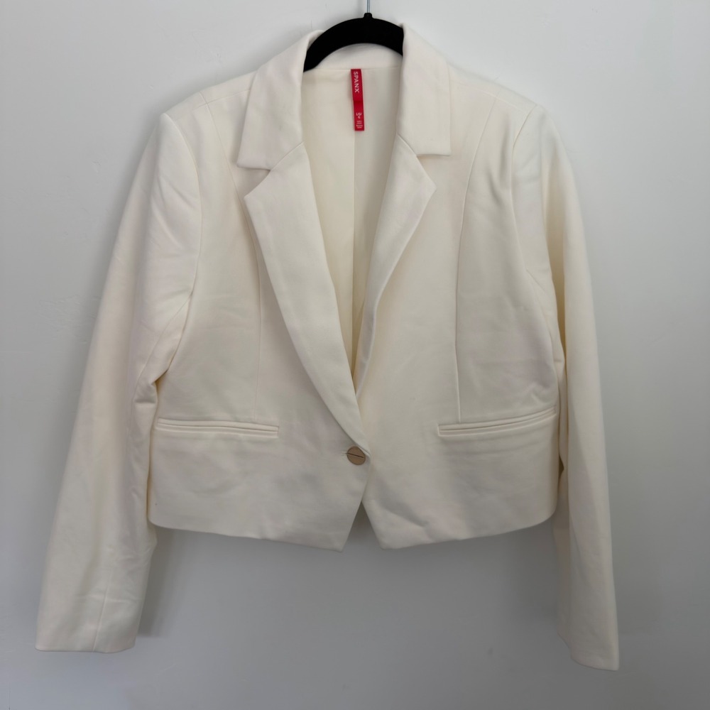 Spanx AirEssentials Cropped Blazer Classic White Gold Button Large L 20436R